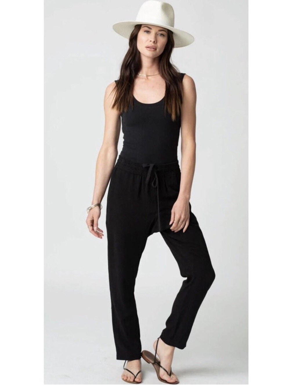 Stillwater Linen Black Drawstring Haram Pants with Pockets Small